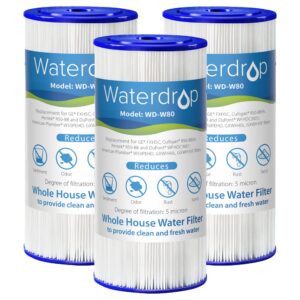 waterdrop w50pehd whole house water filter, replacement for american plumber, w10-pr, culligan® r50-bbsa, ge ®fxhsc, gxwh40l, gxwh35f, 5 micron, 10" x 4.5", high flow sediment filters, pack of 3