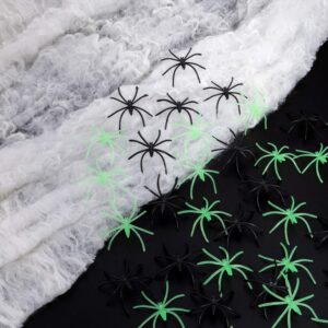 halloween decorations spider webs - 1200sqft spider web decor +40 black spiders + 40 fluorescent spiders, indoor outdoor spooky spider webbing with fake spiders for halloween party decorations