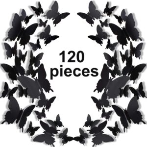 120 pieces 3d butterfly wall stickers 3 sizes removable butterfly mural decals for baby kids room wedding home fridge diy art decor (black)