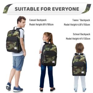 VASCHY School Backpack, Water Resistant Lightweight Casual Backpack for Men Women with Padded Laptop Sleeve Black & Camo