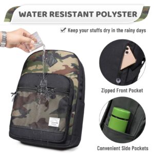 VASCHY School Backpack, Water Resistant Lightweight Casual Backpack for Men Women with Padded Laptop Sleeve Black & Camo