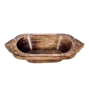 divit shilp natural wooden tray, serving bowl for salad, veggies and fruits, large deep tray for family, party (viking bowl)