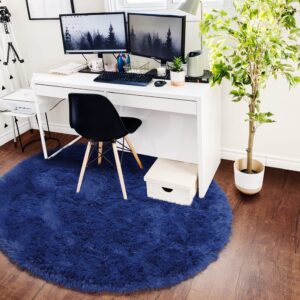 ONASAR Navy Blue Round Area Rug 4ft, Soft Bedroom Circle Rugs Floor Mat for Kids Girls Boys Teen Room, Fluffy Plush Shaggy Carpet for Baby Nursery Living Room Playroom Dorm Home Decor