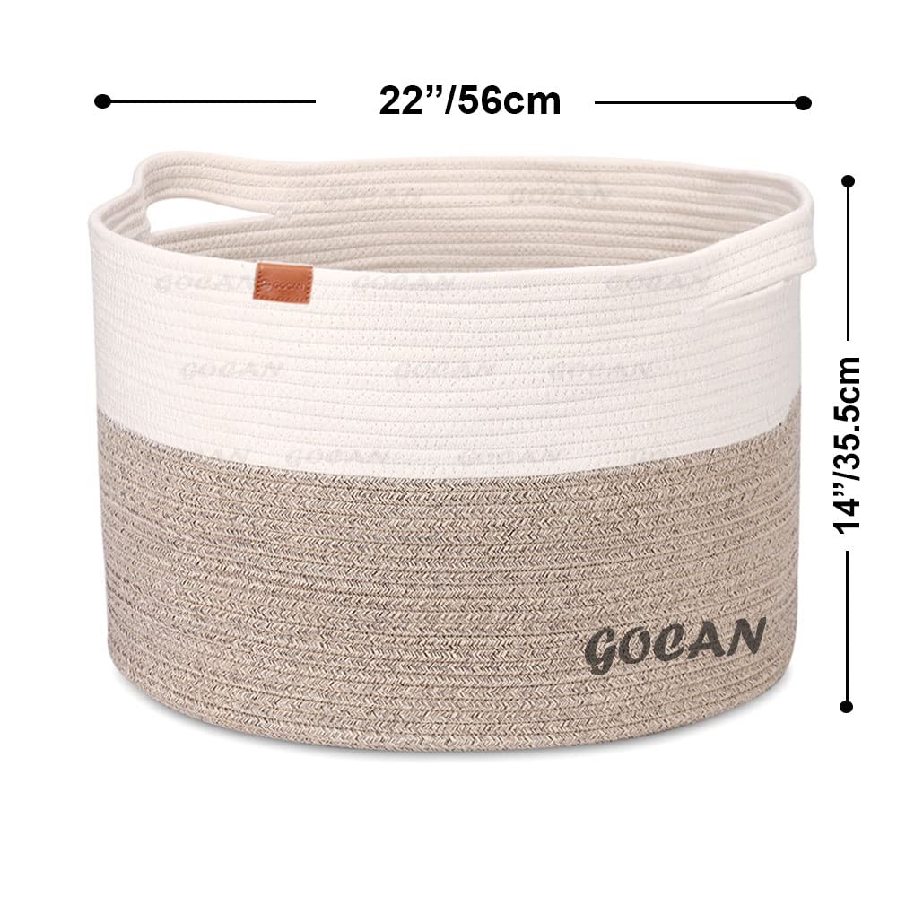 GOCAN Extra Large Laundry Basket toy storage 22"X22"X14" blanket basket Cotton Rope Woven Baskets with Handles for Living Room (Brown/Beige) XXXL