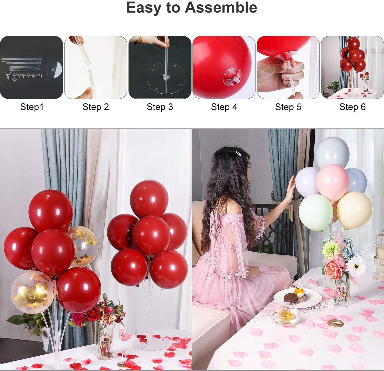 Balloon Stand Holders Kit for Party and Wedding Decorations Celebrations 10 Sets Balloon Stand Holders Kit with 70 Sticks 70 Cups and 10 Bases - Table