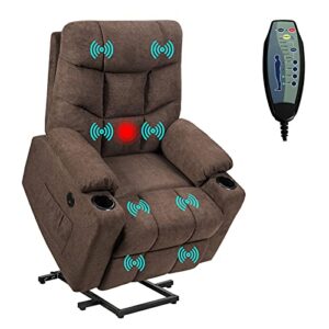 giantex power lift chair electric recliner sofa for elderly, fabric reclining sofa w/ 8 point massage & lumbar heat, 2 side pockets cup holders usb charge port, motorized sofa chair for living room