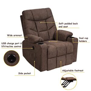 Giantex Power Lift Chair Electric Recliner Sofa for Elderly, Fabric Reclining Sofa w/ 8 Point Massage & Lumbar Heat, 2 Side Pockets Cup Holders USB Charge Port, Motorized Sofa Chair for Living Room