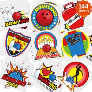 outus 144 pieces bowling temporary tattoos sport stickers for kids bowling themed party favors decoration supplies waterproof stickers bowling tattoos boys school prizes rewards, 9 styles