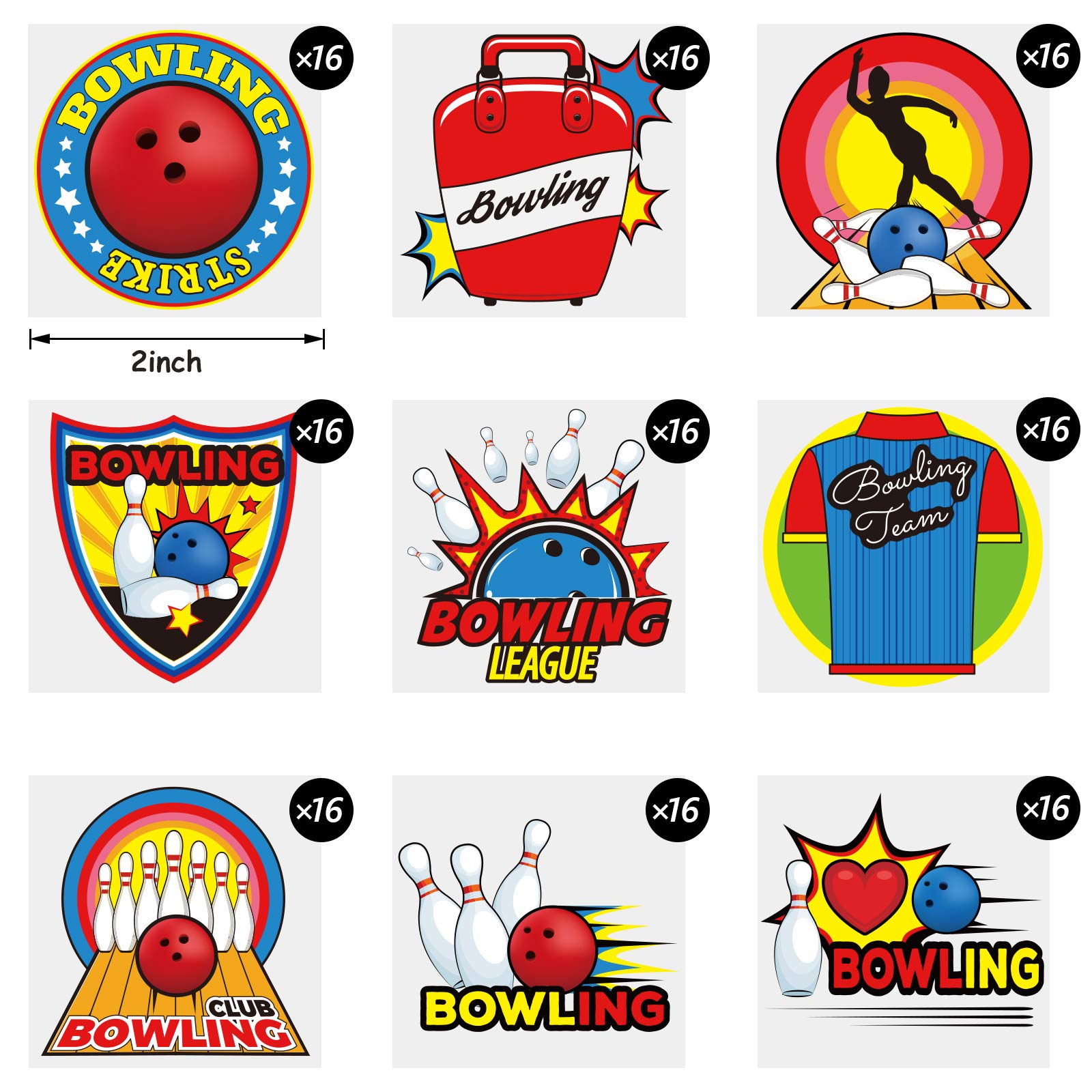 Outus 144 Pieces Bowling Temporary Tattoos Sport Stickers for Kids Bowling Themed Party Favors Decoration Supplies Waterproof Stickers Bowling Tattoos Boys School Prizes Rewards, 9 Styles