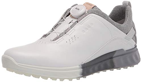 ECCO Women's S-Three BOA Gore-TEX Waterproof Hybrid Golf Shoe, White/Silver Grey, 7-7. 5