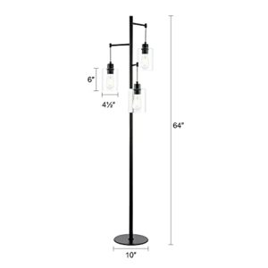 VONLUCE Black Floor Lamp Modern with 3 Lights, Farmhouse Floor Lamp for Living Room in Rustic Style, Rustic Standing Lamp for Bedroom Office w/Glass Lamp Shades