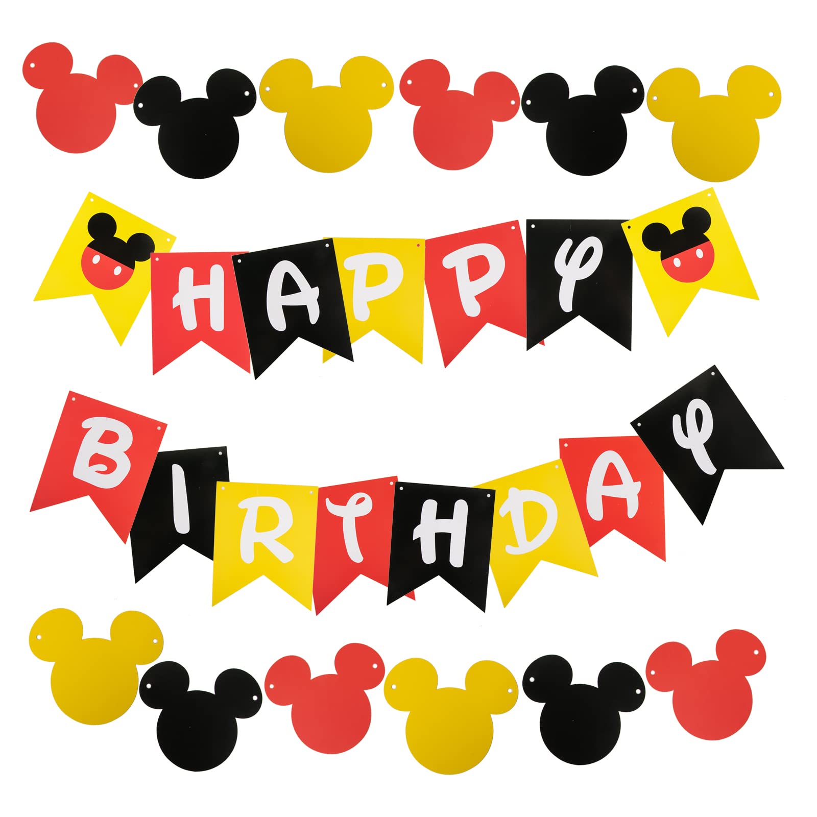 CHuangQi Colorful Happy Birthday Banner with Mickey Style Bunting, Mickey-themed Birthday Party Supplies