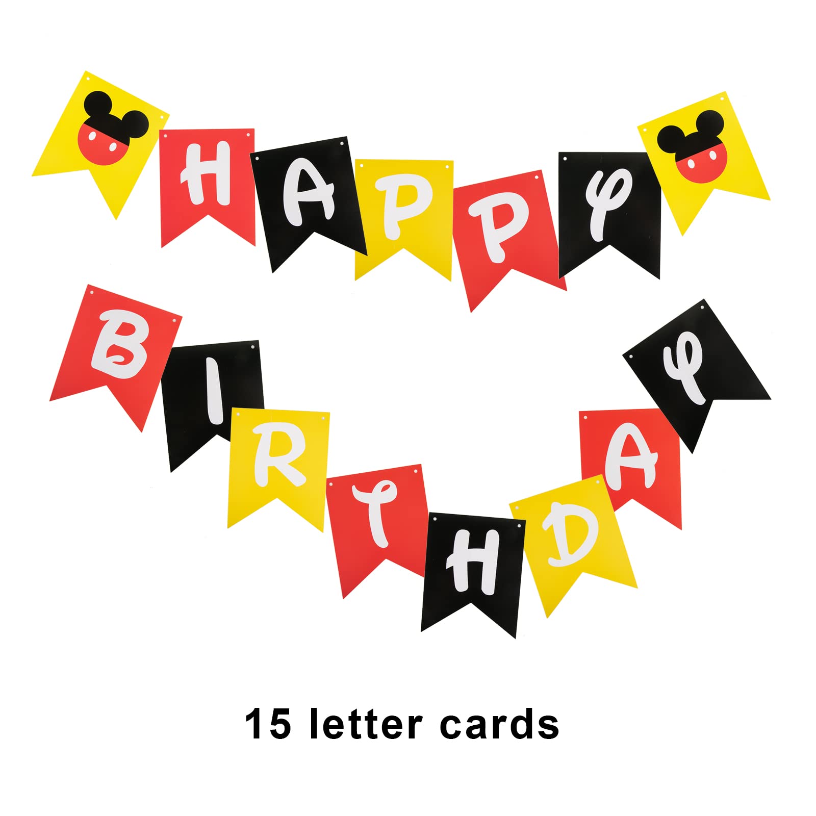 CHuangQi Colorful Happy Birthday Banner with Mickey Style Bunting, Mickey-themed Birthday Party Supplies