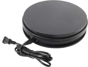 homend 110v electric motorized rotating turntable display stand, 10inch/25cm diameter 22lb load, 360 degree rotating in either direction, for photography, showcase (black, 10inch/25cm)