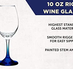 DISCOUNT PROMOS Rioja Wine Glasses with Stem 10 oz. Set of 10, Bulk Pack - Color Bottom, Perfect for Wedding, Party Favors, Birthday, Bridal Shower Gifts - Blue