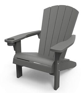 keter alpine adirondack resin outdoor furniture patio chairs with cup holder-perfect for beach, pool, and fire pit seating, grey