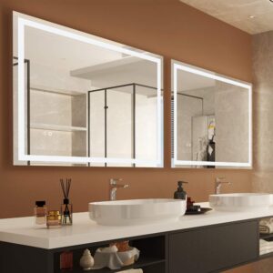 summer calling 24x32 inch led bathroom mirror with light, color temperature 3000-6000k adjustable, dimmer with memory, defogger wall mounted led backlit mirror, high lumen, ip54 waterproof