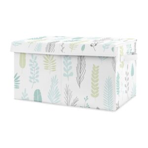sweet jojo designs blue tropical leaf boy or girl small fabric toy bin storage box chest for baby nursery or kids room - for the turquoise, grey and green botanical rainforest jungle sloth collection