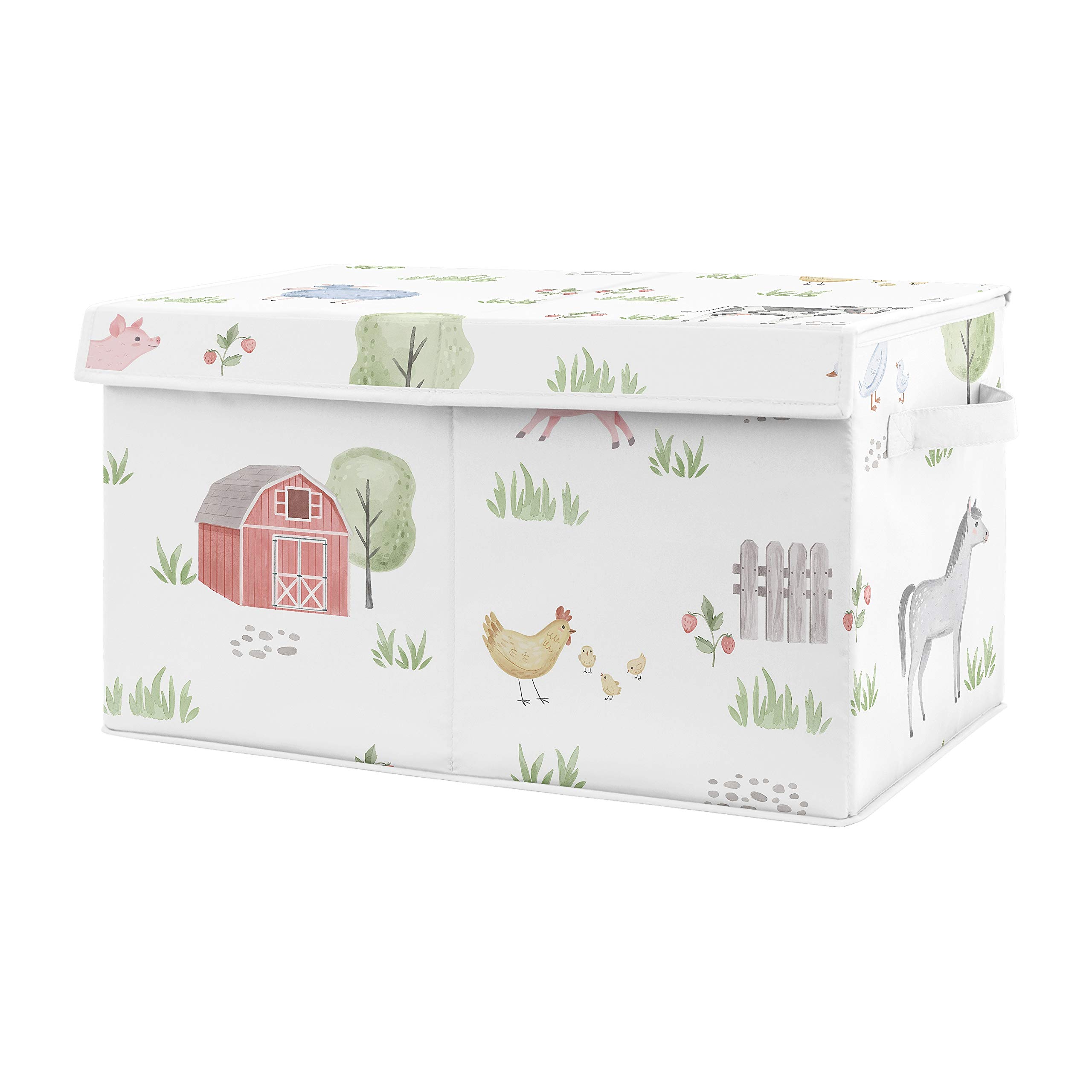 Sweet Jojo Designs Farm Animals Boy or Girl Small Fabric Toy Bin Storage Box Chest For Baby Nursery or Kids Room - Watercolor Farmhouse Horse Cow Sheep Pig