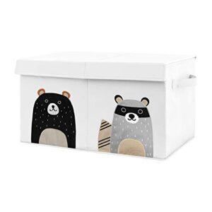 sweet jojo designs woodland bear racoon boy or girl small fabric toy bin storage box chest for baby nursery or kids room - neutral beige, green, black and grey forest pals