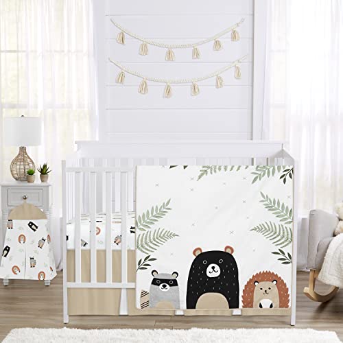 Sweet Jojo Designs Woodland Bear Racoon Boy or Girl Small Fabric Toy Bin Storage Box Chest For Baby Nursery or Kids Room - Neutral Beige, Green, Black and Grey Forest Pals