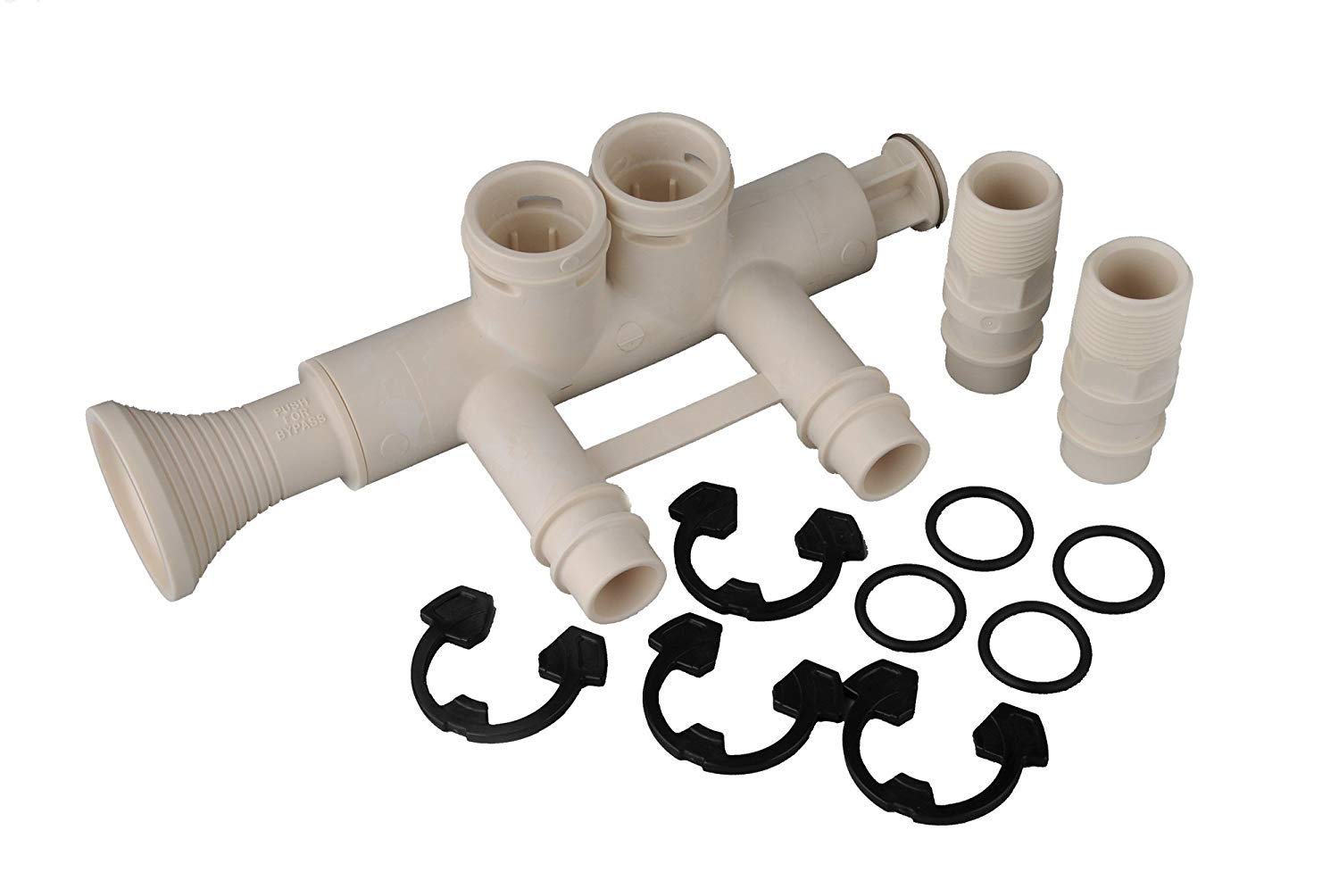 7345396 - High Flow 1" Water Softener Bypass Valve Kit with (2) Adapters, (4) Clips, and (4) O-rings