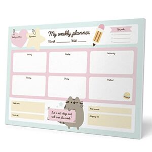 official pusheen a3 desk pad with daily, weekly and monthly calendar, desktop planner, desktop note pad, 54 undated tear off sheets, 11.7 x 16.5 inches, to do list - kawaii stationery (a3 size)