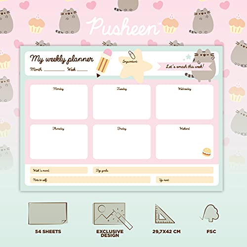 Official Pusheen A3 Desk Pad with Daily, Weekly and Monthly Calendar, Desktop Planner, Desktop Note Pad, 54 Undated Tear Off Sheets, 11.7 x 16.5 inches, To Do List - Kawaii Stationery (A3 SIZE)