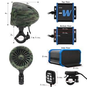 GoHawk TJ4-W Camo Green Waterproof Amplifier 4" Full Range Bluetooth Motorcycle Stereo Speakers 1 to 1.25 in. Handlebar Mount Audio Amp System Harley Touring Cruiser ATV 4-Wheeler, USB, AUX, FM Radio