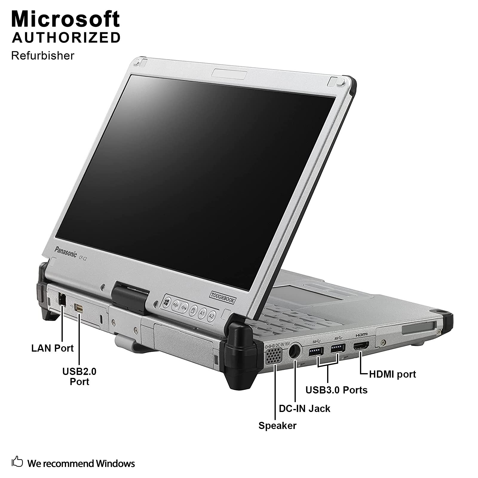 Panasonic Laptop Convertible Tablet CF-C2, Intel i5 4th Gen, 1.90GHz, 12.5 HD Touchscreen, 8GB, 240GB SSD, Webcam, WiFi, Bluetooth, Windows 10 Pro Upgraded (Renewed)