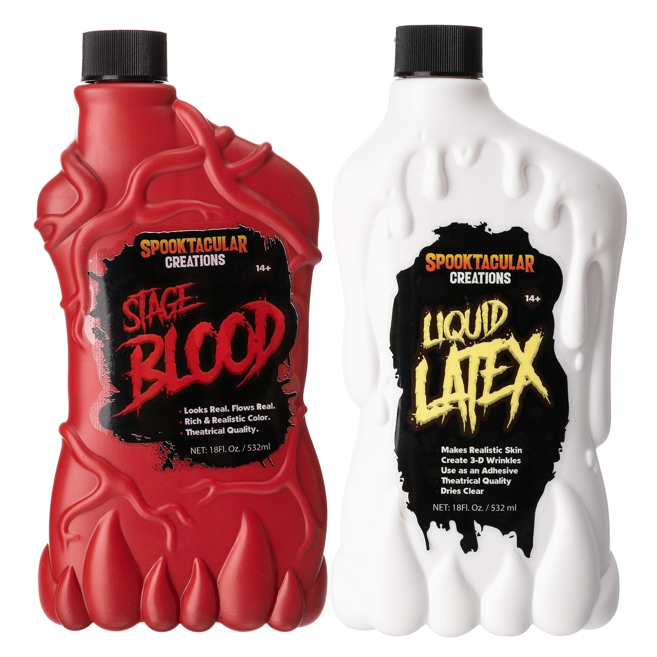 Spooktacular Creations 18 oz Liquid Latex & 18 oz Halloween Vampire Blood Bottle Fake Blood Stage Blood for Halloween Costume, Zombie, Vampire and Monster Makeup & Dress Up