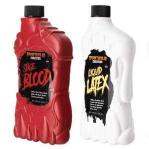 Spooktacular Creations 18 oz Liquid Latex & 18 oz Halloween Vampire Blood Bottle Fake Blood Stage Blood for Halloween Costume, Zombie, Vampire and Monster Makeup & Dress Up