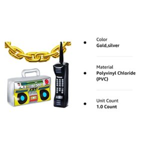 22 Pieces Inflatable Radio Boombox Inflatable Mobile Phone and 16 Inch Gold Inflatable Foil Chain Balloons 80s 90s Party Decorations Supplies Cosplay Props Hip Hop Theme Birthdays Weddings Graduations