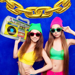 22 Pieces Inflatable Radio Boombox Inflatable Mobile Phone and 16 Inch Gold Inflatable Foil Chain Balloons 80s 90s Party Decorations Supplies Cosplay Props Hip Hop Theme Birthdays Weddings Graduations