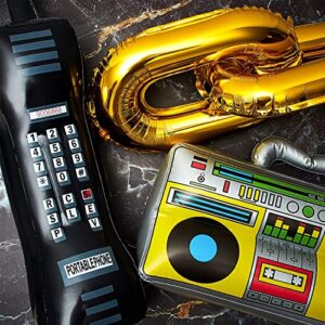 22 Pieces Inflatable Radio Boombox Inflatable Mobile Phone and 16 Inch Gold Inflatable Foil Chain Balloons 80s 90s Party Decorations Supplies Cosplay Props Hip Hop Theme Birthdays Weddings Graduations