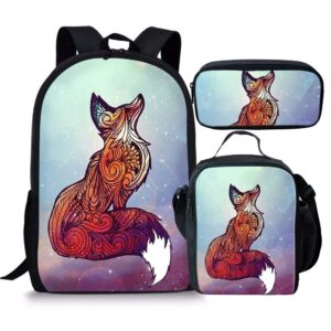 beauty collector elementary school backpack set fox bookbag with lunch bags and pencil case for kids girls boys teens