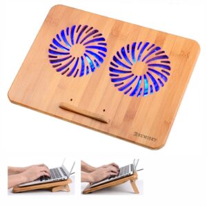 sumisky laptop stand cooling pad 100% bamboo adjustable laptop desk with 2 quiet cooling fans blue light and 2 usb ports ergonomic cooler pad for 13-16 inches laptop (15"x11")