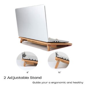 SUMISKY Laptop Stand Cooling Pad 100% Bamboo Adjustable Laptop Desk with 2 Quiet Cooling Fans Blue Light and 2 USB Ports Ergonomic Cooler Pad for 13-16 inches Laptop (15"x11")