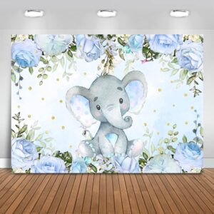 avezano elephant boy baby shower backdrop, blue floral elephant baby shower party decorations blue elephant baby shower party banner photography background (7x5ft)