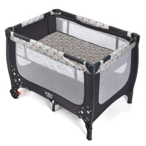 HONEY JOY Pack and Play, Foldable Baby Playard with Bassinet, Lightweight Installation-Free Travel Baby Crib from Newborn to Toddlers, Portable Nursery Center w/Lockable Wheels & Carry Bag(Gray)