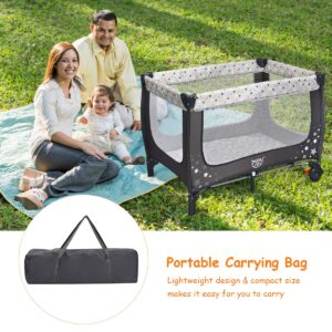 HONEY JOY Pack and Play, Foldable Baby Playard with Bassinet, Lightweight Installation-Free Travel Baby Crib from Newborn to Toddlers, Portable Nursery Center w/Lockable Wheels & Carry Bag(Gray)