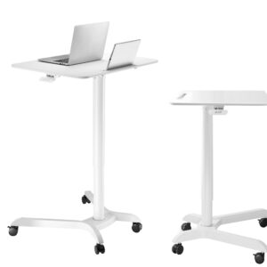 AVLT 44" Ambidextrous Pneumatic Laptop Standing Desk Cart (3 ft 8 in) - Mobile Rolling Desk - Computer Projector Cart - Rolling Height Adjustable Folding Desk - Mobile White Cart with Brake