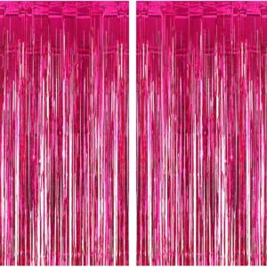2 pack 3ft x 9.8ft pink fringe tinsel backdrop for birthday party foil fringe curtain party streamers for party decorations