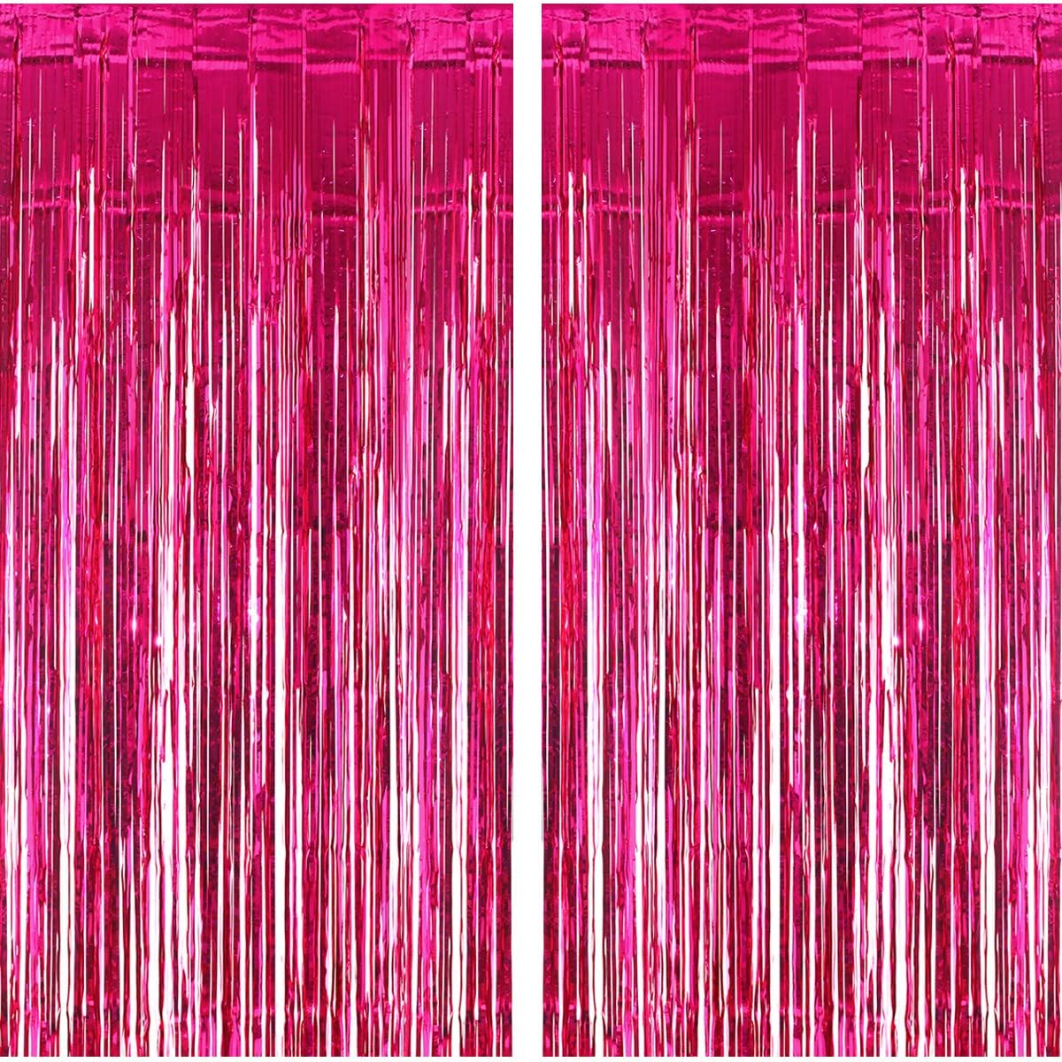 2 Pack 3ft X 9.8ft Pink Fringe Tinsel Backdrop for Birthday Party Foil Fringe Curtain Party Streamers for Party Decorations