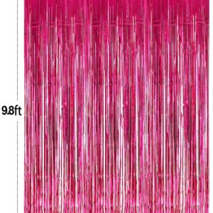 2 Pack 3ft X 9.8ft Pink Fringe Tinsel Backdrop for Birthday Party Foil Fringe Curtain Party Streamers for Party Decorations