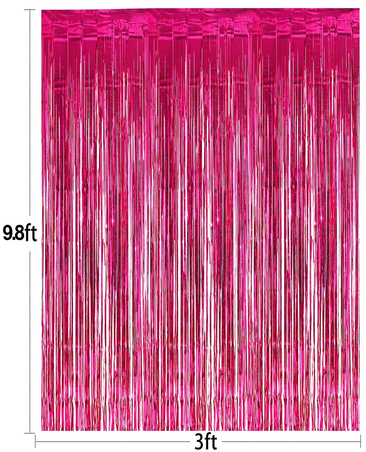 2 Pack 3ft X 9.8ft Pink Fringe Tinsel Backdrop for Birthday Party Foil Fringe Curtain Party Streamers for Party Decorations