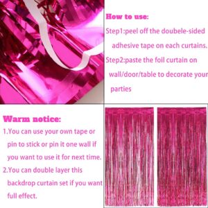 2 Pack 3ft X 9.8ft Pink Fringe Tinsel Backdrop for Birthday Party Foil Fringe Curtain Party Streamers for Party Decorations