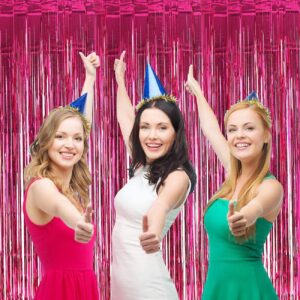 2 Pack 3ft X 9.8ft Pink Fringe Tinsel Backdrop for Birthday Party Foil Fringe Curtain Party Streamers for Party Decorations