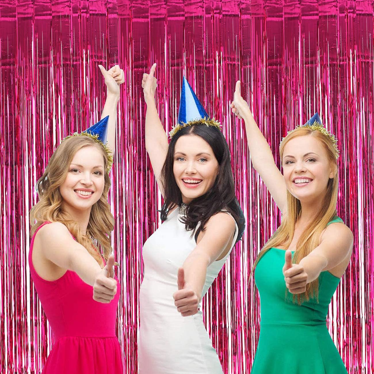 2 Pack 3ft X 9.8ft Pink Fringe Tinsel Backdrop for Birthday Party Foil Fringe Curtain Party Streamers for Party Decorations