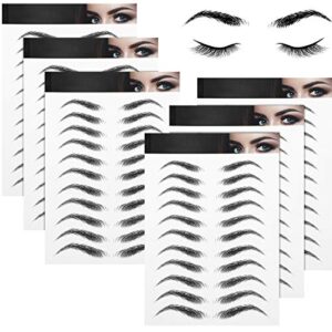 6 sheets 4d hair-like waterproof eyebrow tattoos stickers eyebrow transfers stickers temporary brow tattoo peel off grooming shaping eyebrow sticker in arch style, 66 pairs black (high arch eyebrow)